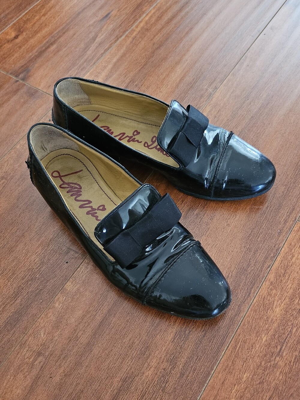 Lanvin black patent leather bow loafers